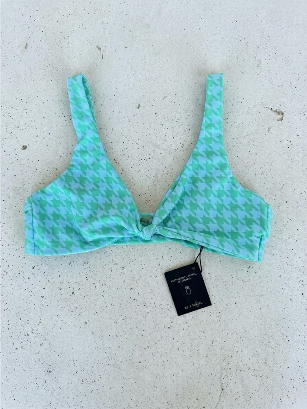 NWT SKATIE Penny Bikini Top Ventura Green Houndstooth Size Large